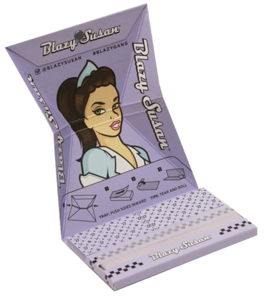 BLAZY SUSAN DELUXE ROLLING KIT  PAPERS + TPIS + TRAY 1 1/4" SIZE PURPLE