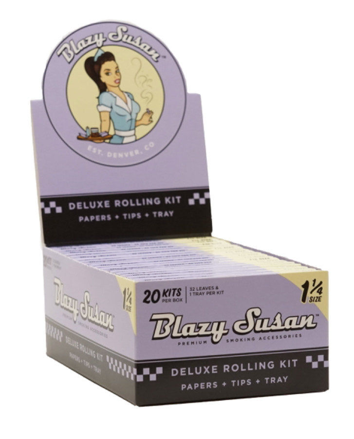 BLAZY SUSAN DELUXE ROLLING KIT  PAPERS + TPIS + TRAY 1 1/4" SIZE PURPLE