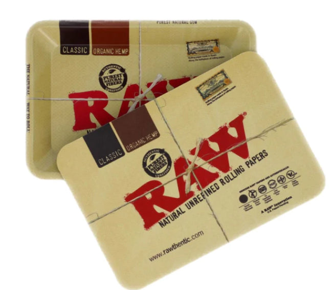 RAW METAL ROLLING TRAY WITH MAGNETIC COVER 11 X 7"