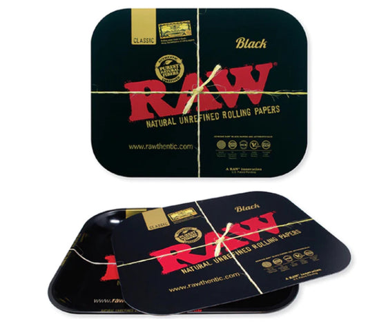 RAW METAL ROLLING TRAY WITH MAGNETIC COVER 11 X 7"